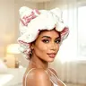Falote Women's Lightweight Soft Teddy Bear Satin-Lined Sleep Cap - Breathable Fabric Keeps Scalp Comfy, Frizz-Free Haircare, Moisture Lock, Prevents Dryness, Reduces Friction, Heatless Styling Accessory