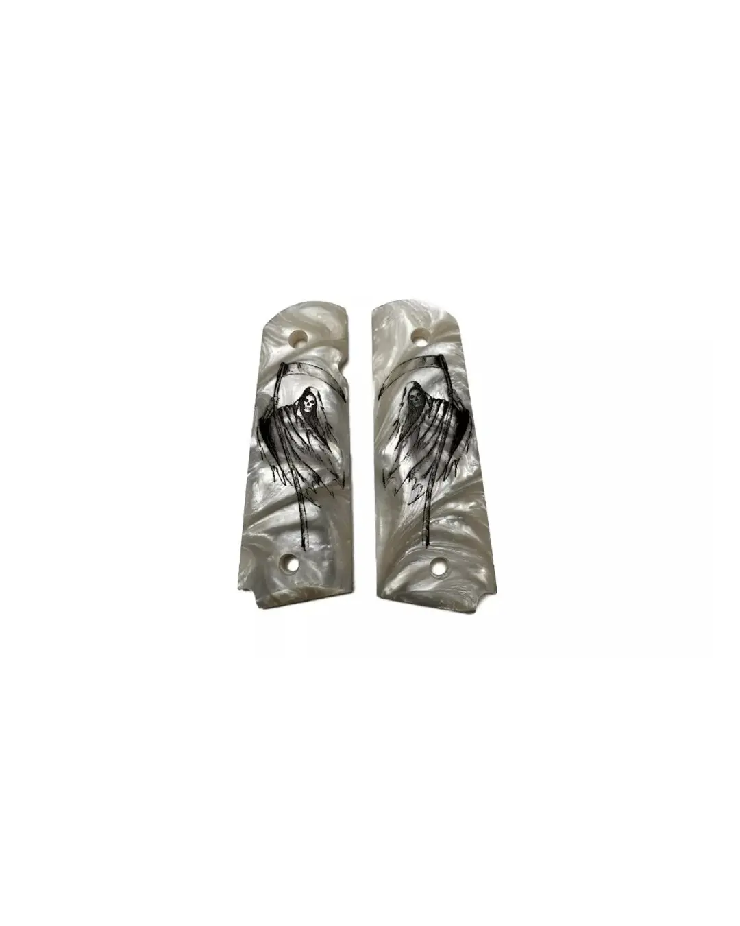 Premium grips 1911 Full Size White Pearl Acrylic Grips with a HD printed Grim Reaper