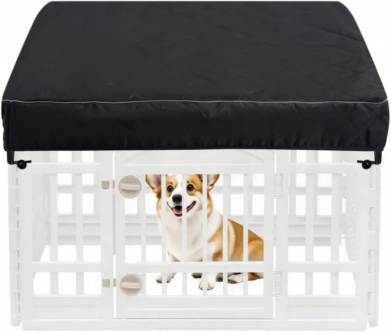 Dog Playpen Cover for Pets, Provide Shade and Security Dog Playpen Cover, Pets Cage Covers Sun/Rain Proof Top, Fits  Inch  Panels Regular Square Plastic Exercise Pet Pen (Playpen Not Included)