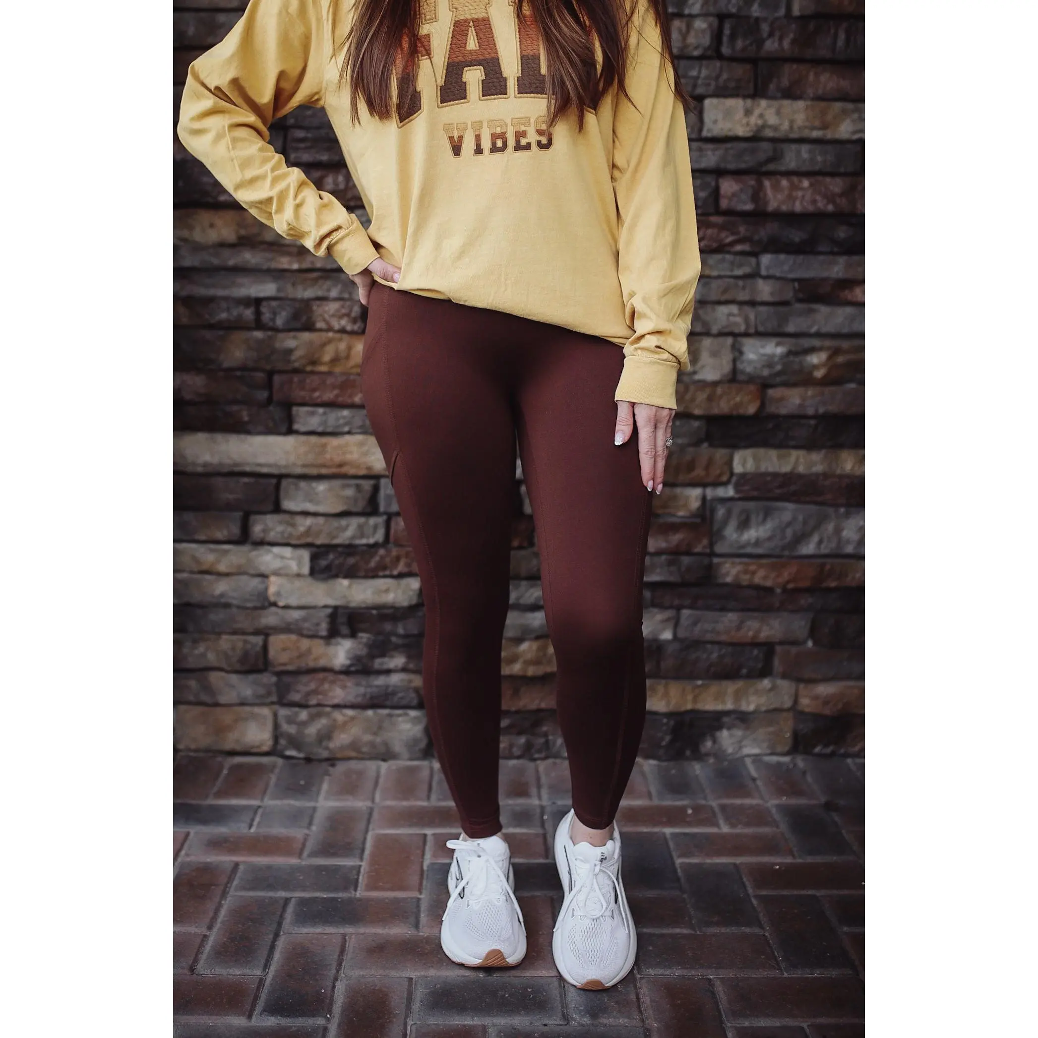 Ava Brushed Full Length Leggings - Chocolate