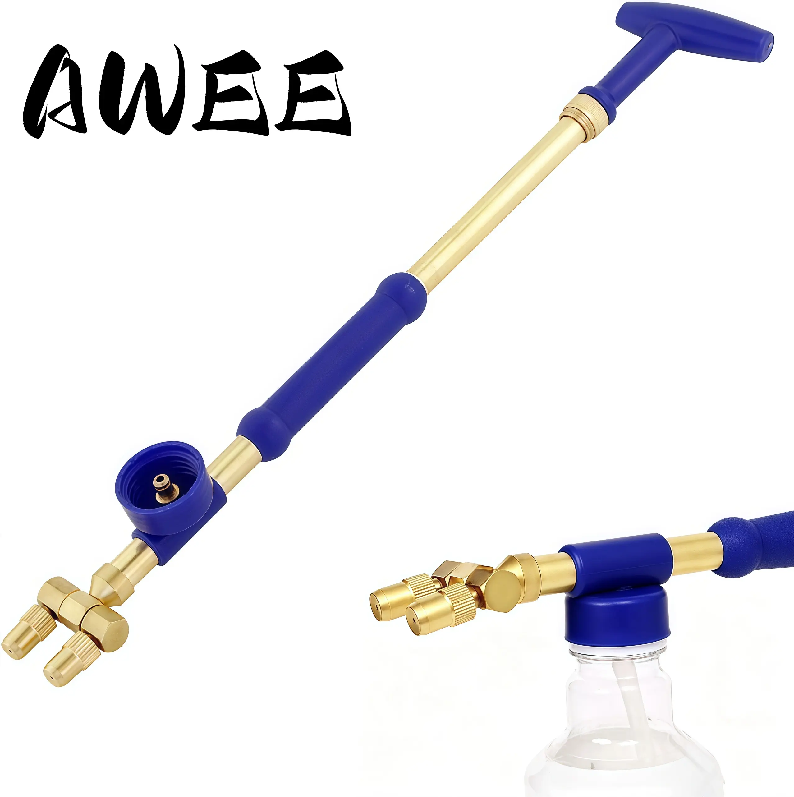 Manual Reciprocating Spray Gun, Dual Adjustable Brass Nozzles, Labor Saving Hand Pump Sprayer for Garden Watering Car Cleaning