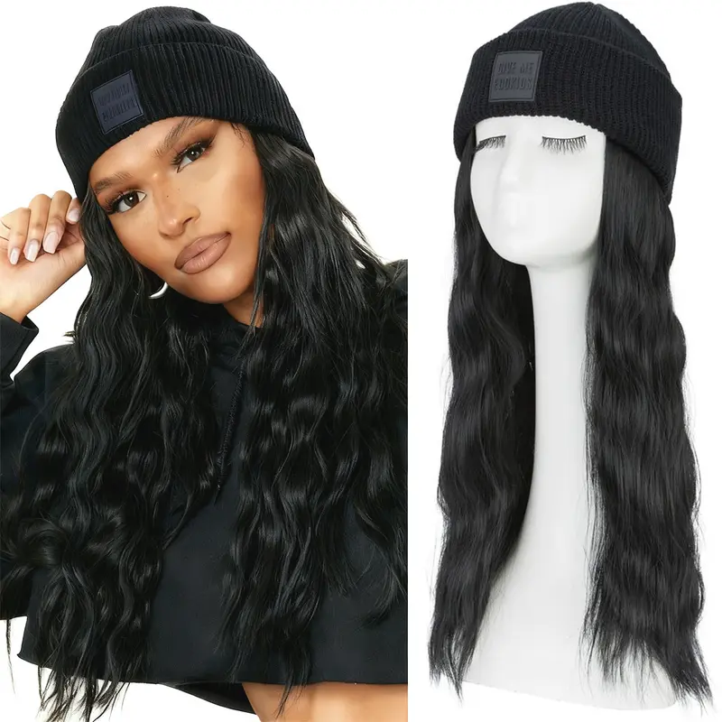 MY-LADY Beanie Wigs Hair With Knitted Cap Straight & Wave  display picture 2