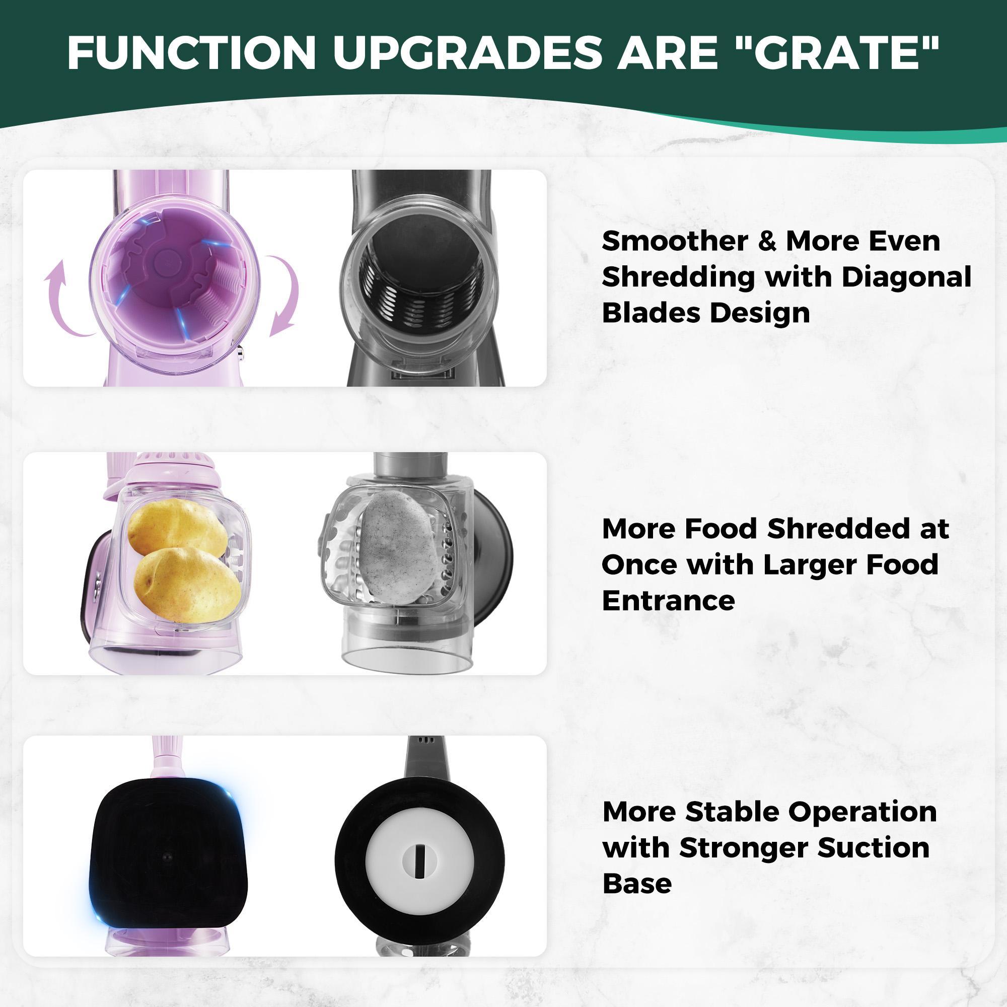 [BF&CM]KitExpert Next-Gen Purple Cheese Grater(Larger&Faster),  5 in 1 Rotary Cheese Grater, Mandoline Slicer, Vegetable Chopper, Pink Kitchen, Mother's Day Gift.