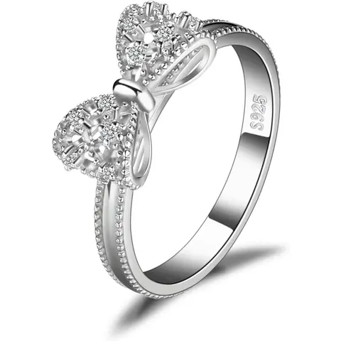 Vintage Jewelry Palace Sterling Silver Bow Ring for Women - Micro-pavé Cubic Zirconia Promise Ring, Electroplated Finish, Adjustable Slip-On Fit for Wedding, Couple, Everyday Gift