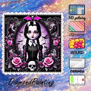 DIY 5D Flocking Fabric Diamond Painting Craft Set, DIY Kits, AB Rhinestones, Crystal Rhinestones, Girl, Bat, Rose Diamond Embroidery, Craft Diamond Art Kit, Wall Decoration, Handmade Gifts for Family, Loved Ones, and Friends