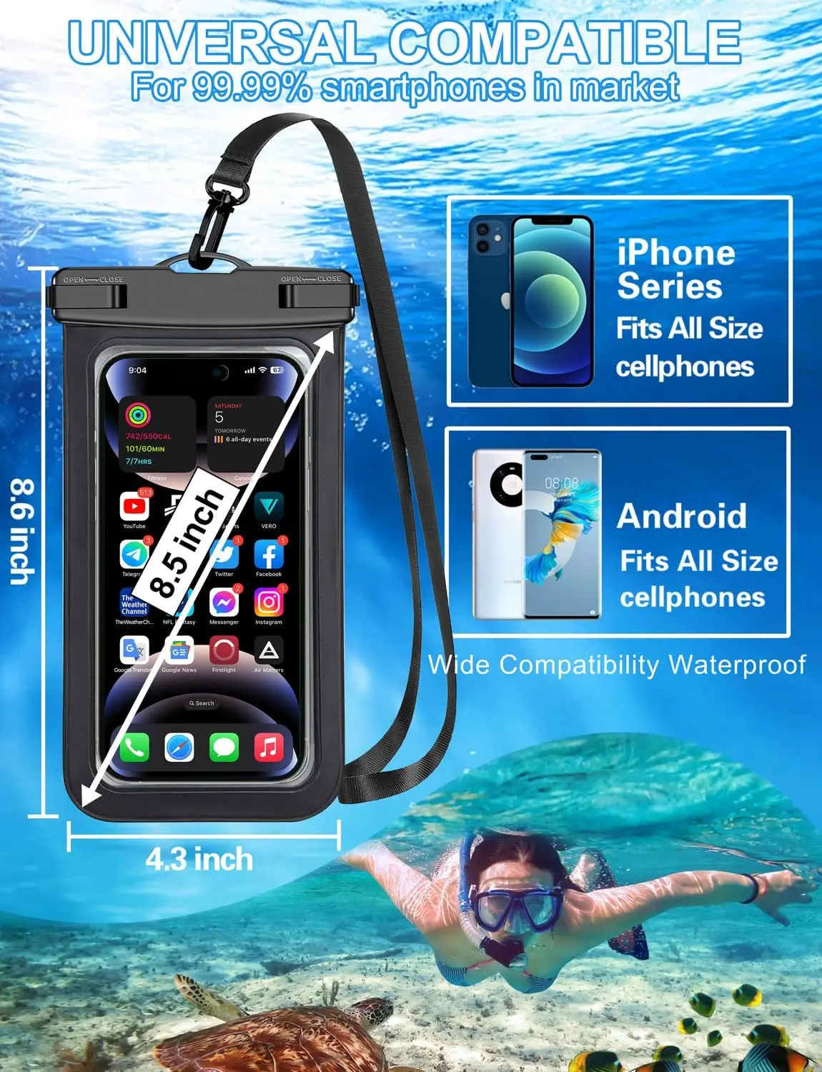 Famoby Up to 8.3" 5 Pack Multicolor Universal Waterproof Phone Pouch, Phone Waterproof Case Dry Bag,Protection Level: IP68,Outdoor Sports for Apple iPhone,Samsung,and More,Black,Blue,Pink,Orange,Green Famoby Up to 8.3" 5 Pack Multicolor Universal Waterproof Phone Pouch, Phone Waterproof Case Dry Bag,Protection Level: IP68,Outdoor Sports for Apple iPhone,Samsung,and More,Black,Blue,Pink,Orange,Green