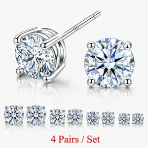 4 Pairs Stud Earrings Set for Women Men, Earring Women, Cubic Zirconia Cartilage Earrings 3/4/5/6mm, 316L Stainless Steel 925 Sterling Silver Post, Hypoallergenic Style Sparkly Stud Earrings, Everyday Jewelry Gift