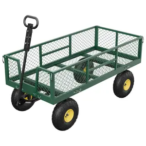 900 LBS Garden Cart on Wheels with Adjustable Handles, Heavy Duty Steel Garden Wagon with Removable Mesh Sides to Convert into Flatbed, Wagon Cart for Lawn Farm Yard