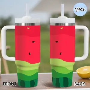 PIKPAKA Watermelon Pattern Vacuum Flasks 40oz Stainless Steel Tumbler with Handle & Straw, Vacuum Insulated Travel Mug Keeps Drinks Cold Up to 12 Hours, Leak-Resistant Cup for Iced Coffee, Water, Office, Gym or Travel