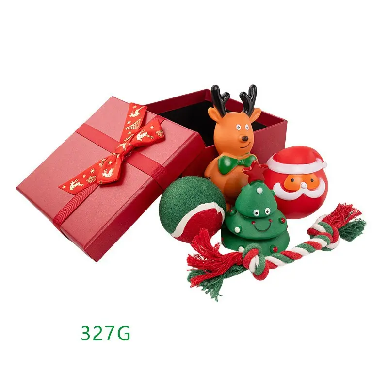 Universal Christmas Dog Toy Set for All Breeds - Durable Latex Chew/Bone, Plush, Ball Set, Stocking-Shaped Items, Candy Cane Rope/Tug, Holiday Teething Pet Supplies Gift for Puppies & Dogs, Chew/Bone Toy
