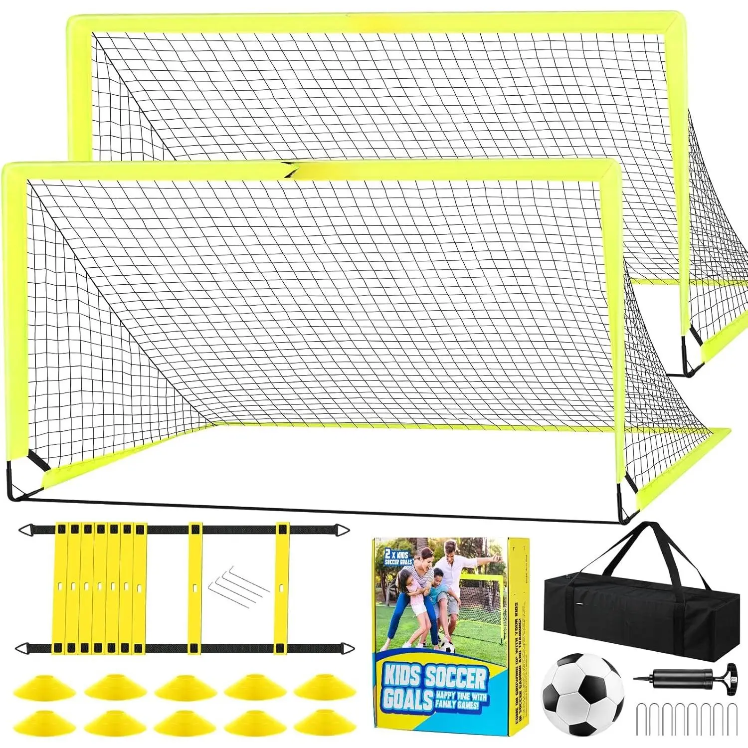 Soccer Goals for Backyard Set of 2, 4 x 3 ft/6 x 4  Soccer Goal  Equipment with Soccer Ball, Cones, Pop Up Soccer Net for   3-5 4-6 6-8 8-12 10-12 Outdoor   Gifts