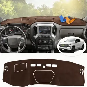 KUST Dash Cover for 2019-2025 Chevy Silverado & 2019-2023 GMC Sierra 1500 2500HD 3500HD Accessories Open Bin HUD Compatible Brown