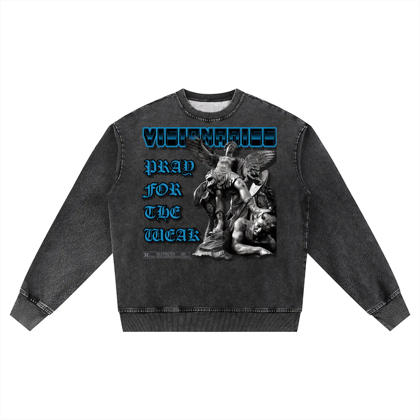 Pray For the Weak Snow Wash Oversized Crewneck Sweatshirt