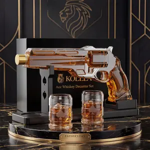 Kollea Gun Whiskey Decanter Sets for Men, Lead-Free Glass with 2oz Glasses, Unique New Year & Birthday Gift Idea for Dad, Husband, and Him, Wooden Display Stand, Perfect Anniversary Stuff Gift, Fathersdaygift