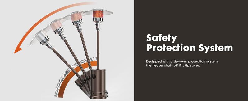 48,000 BTU Propane Heater Outdoor Patio Heaters , Patio Heater Deck Porch for Outdoor Use Camping Backyard Commercial with heels, Double-Layer Stainless Steel Burner, 87" H