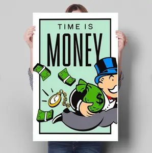 Time Is Money Monopoly Wall Art Canvas – Motivational Monopoly Inspired Poster, Entrepreneur Business Quote Decor, Finance Motivation Wall Art for Office, Trader Investor Success Artwork