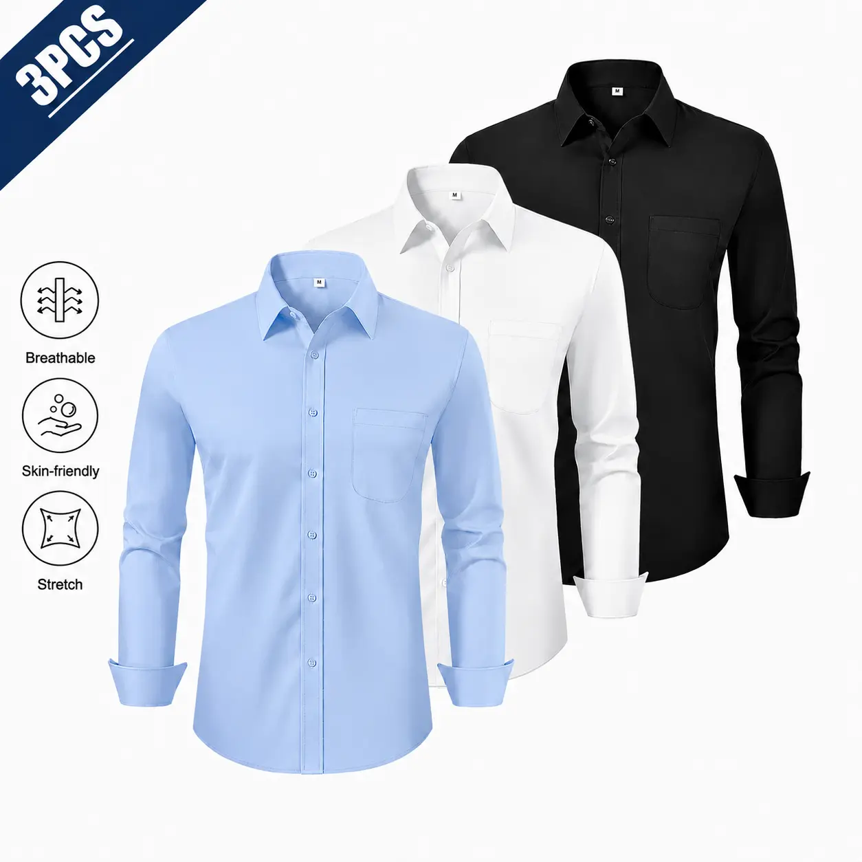 Alimens&Gentle Men's Dress Shirts 4-way Stretch Long Sleeve Collared Solid Wedding Dating Button Down Shirts Business Casual Breathable Outfits Menswear Alimens&Gentle Men's Dress Shirts 4-way Stretch Long Sleeve Collared Solid Wedding Dating Button Down Shirts Business Casual Breathable Outfits Menswear