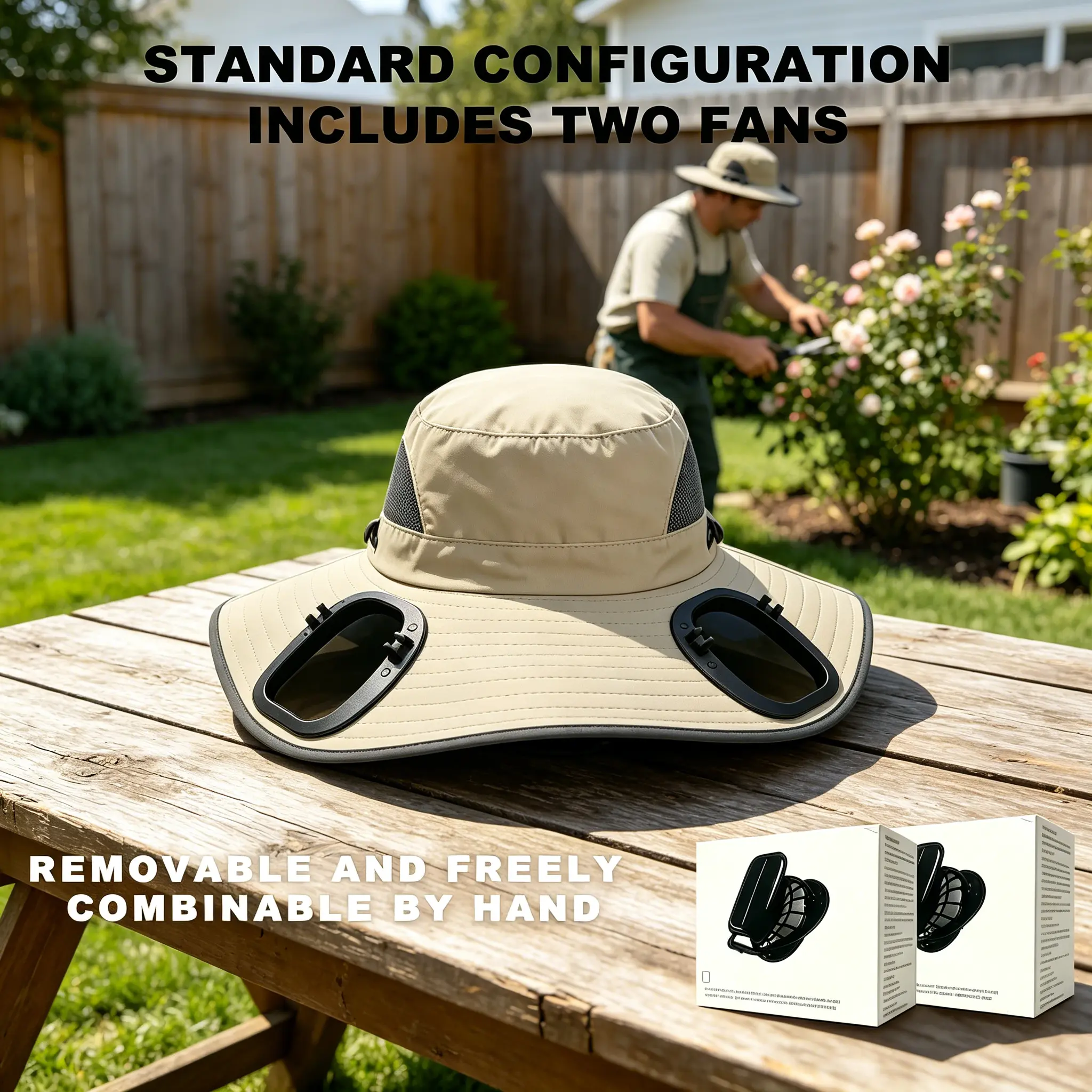 2026 Dual Fan Cooling Sun Hat for Men Women, UPF 50+ UV Protection Wide Brim Hat, USB Rechargeable Waterproof Breathable Outdoor Fan Hat for Fishing, Camping, Gardening, Hiking, Golf, Beach, Construction & Heat Protection