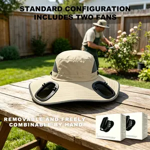 2026 Dual Fan Cooling Sun Hat, UPF 50+ UV Protection Wide Brim Hat, USB Rechargeable Waterproof Breathable Solar Fan Hat for Fishing, Camping, Gardening, Hiking, Golf, Beach, Outdoor Work & Summer Cooling