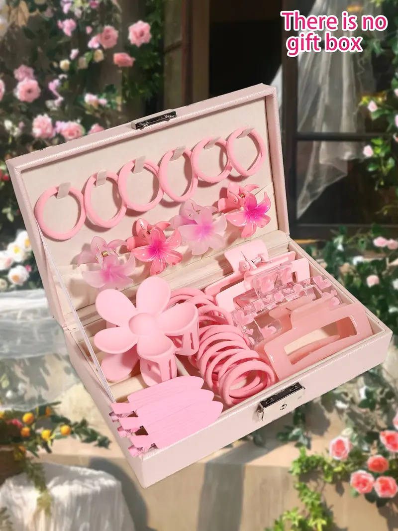 Chic Floral Hair Accessory Box Amazon.com : Pink Hair Clip Box Floral Hairpin Birthday Gift  main image 3