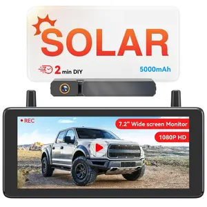 7.2" Dvr Portable Solar Wireless Backup Camera:hd 1080p 2 Min Quick Installation Support Split Screen Up Camera  Ip69k Waterproof Reverse For Car Van Suv Truck Trailer