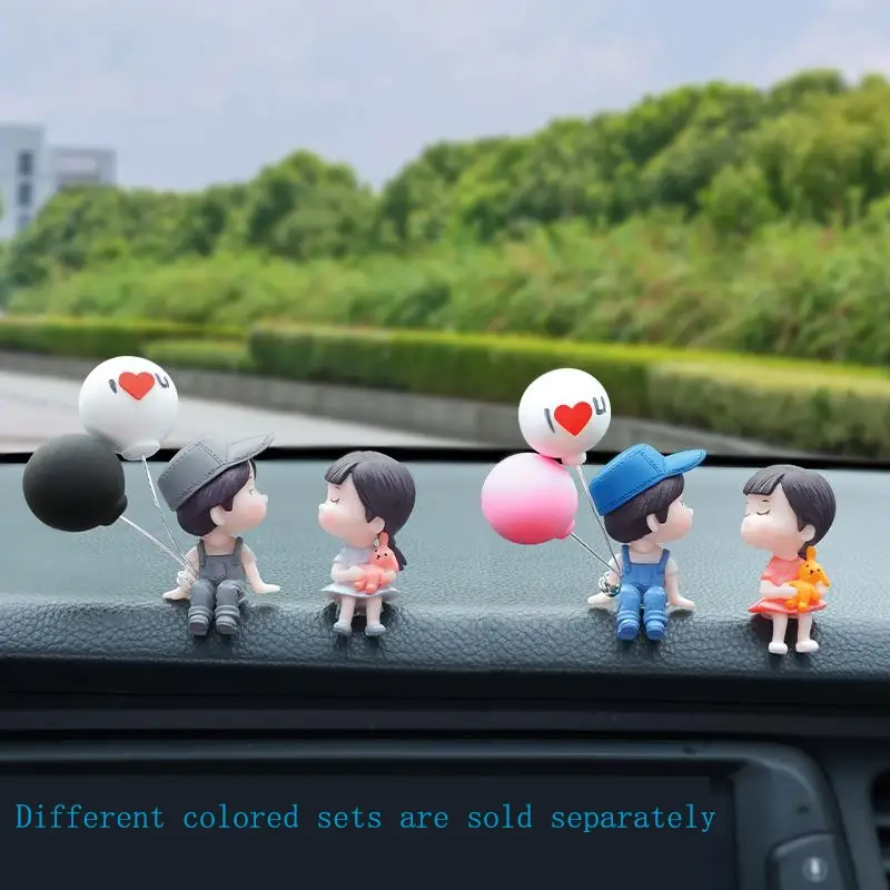 Cute Cartoon Couple Design Car Ornament, 1 Pair Dashboard Decoration, Car Interior Accessories For Girls Gifts