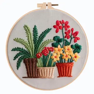 Beginner Embroidery Kit, Hand Embroidered, Elegant Cross Stitch Set, Floral Bonsai Picnic Kit, DIY Embroidery Lovers, Includes Printed Cotton Fabric