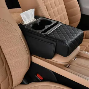 Car Armrest Cushion,5-in-1 Center Console Cover with 2 Storage Bags Cup Holder, Tissue Box Slot, Phone Slot for Sedans, Car Accessories Interior Organizers (Black)