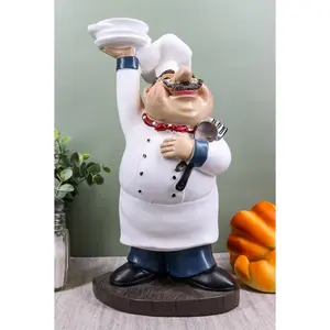 Ebros Be Our Guest French Bistro Chef Holding Plates and Utensils Statue Kitchen Counter-top Decor Figurine 10.5" H