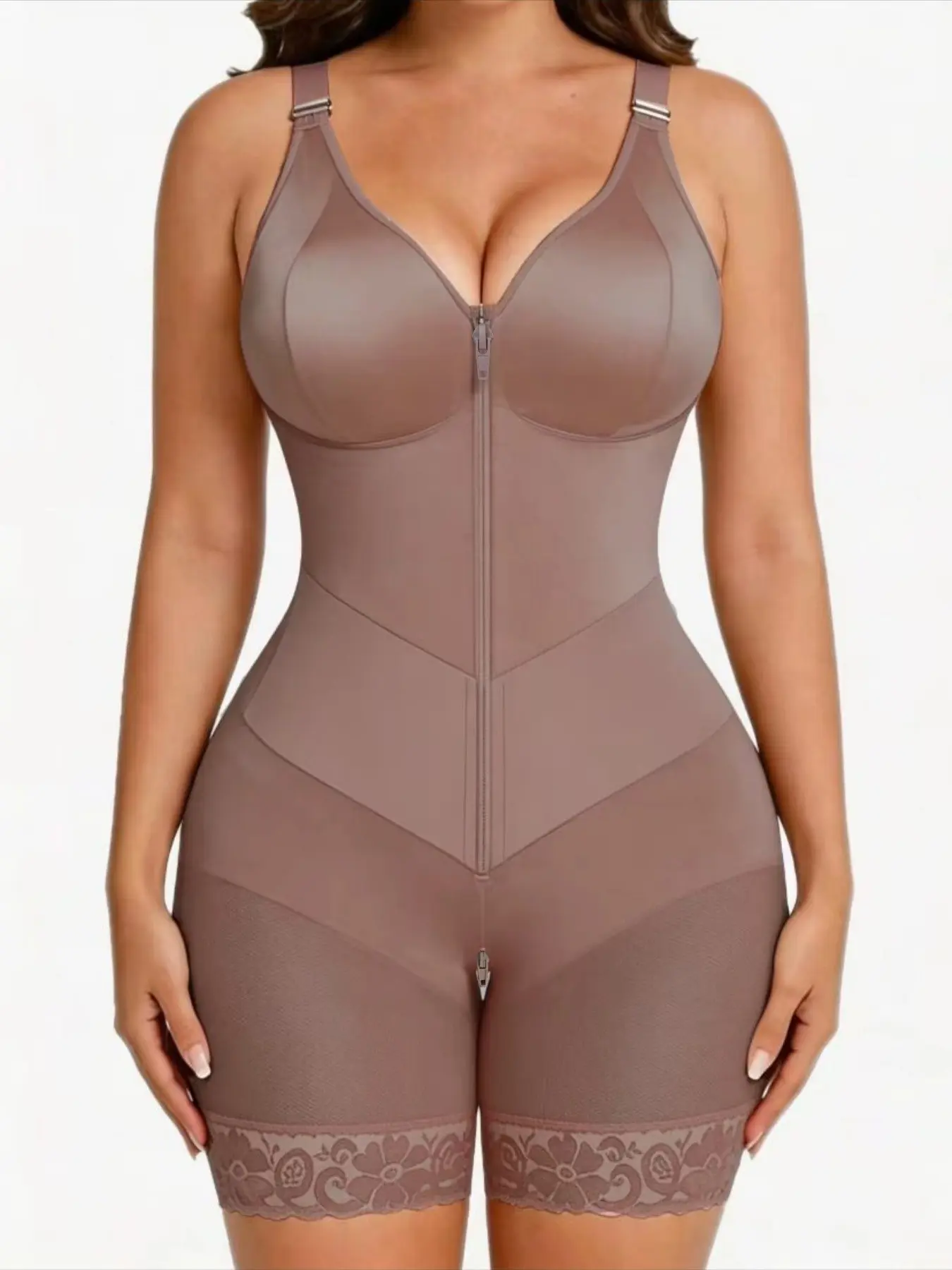 1 Count Women Colombian Basic Shapewear Bodysuit With V-Shaped Belt, Fajas, Tight-Fitting Hourglass Adjustable Shoulder Strap Body Shaper, High Compression Shaping Girdles, Tummy Control & Butt Lifting Jumpsuit, Suitable for Daily, Sport, Yoga, Underwear