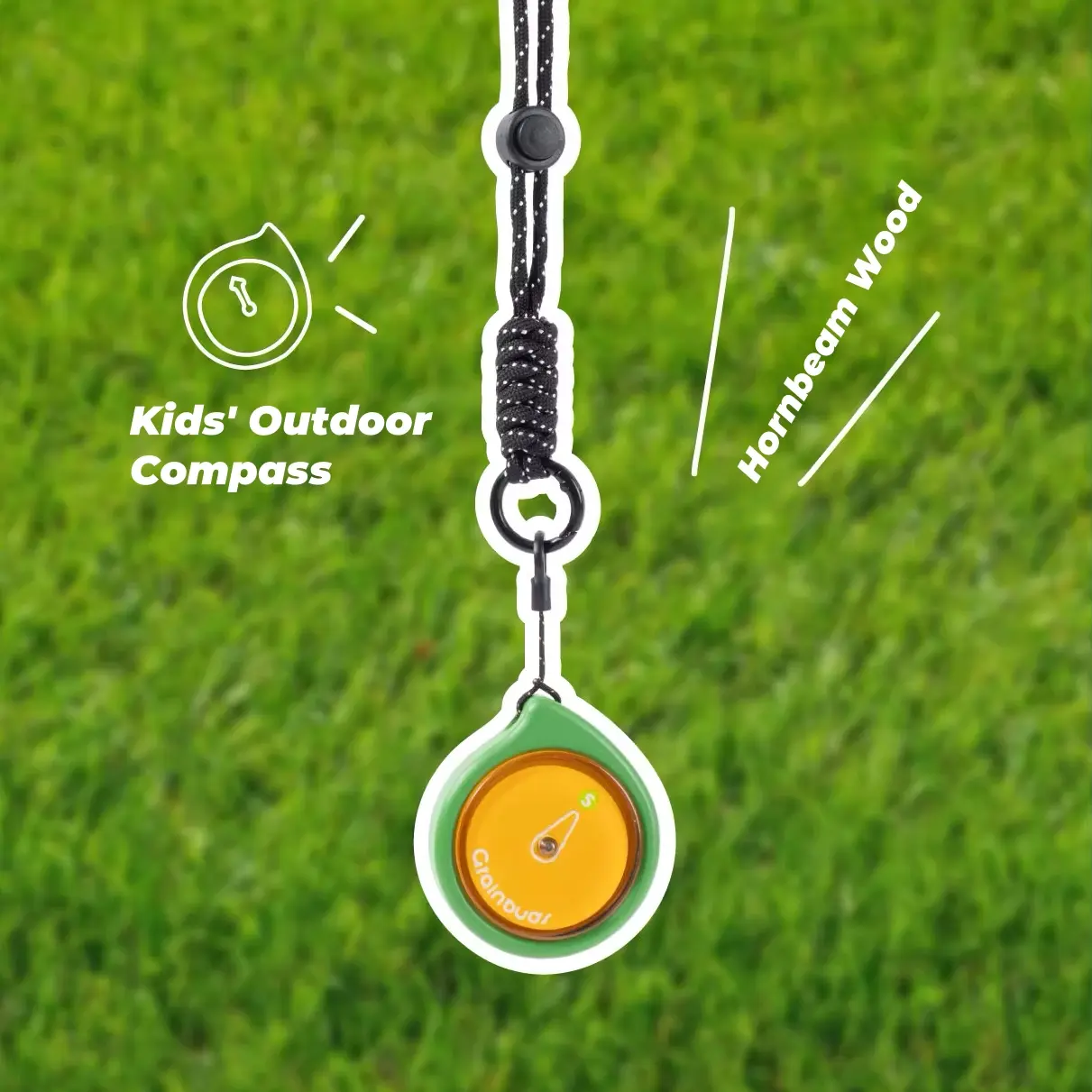 Kids Natural Hand-Polished Hornbeam Wood Outdoor Built-In Compass Toy - Eco-Friendly Nature Exploration Gear with Sturdy Adjustable Lanyard, Rounded Edges, Small Hand-Fit Design, Easy-to-Use Camping Equipment