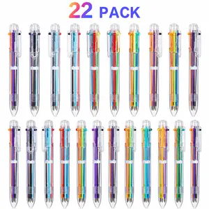 22-Pack 0.5 mm 6-in-1 multicolor ballpoint pens, retractable 6-color ballpoint pens for office and school supplies, gifts for students and children, kids’ party favors