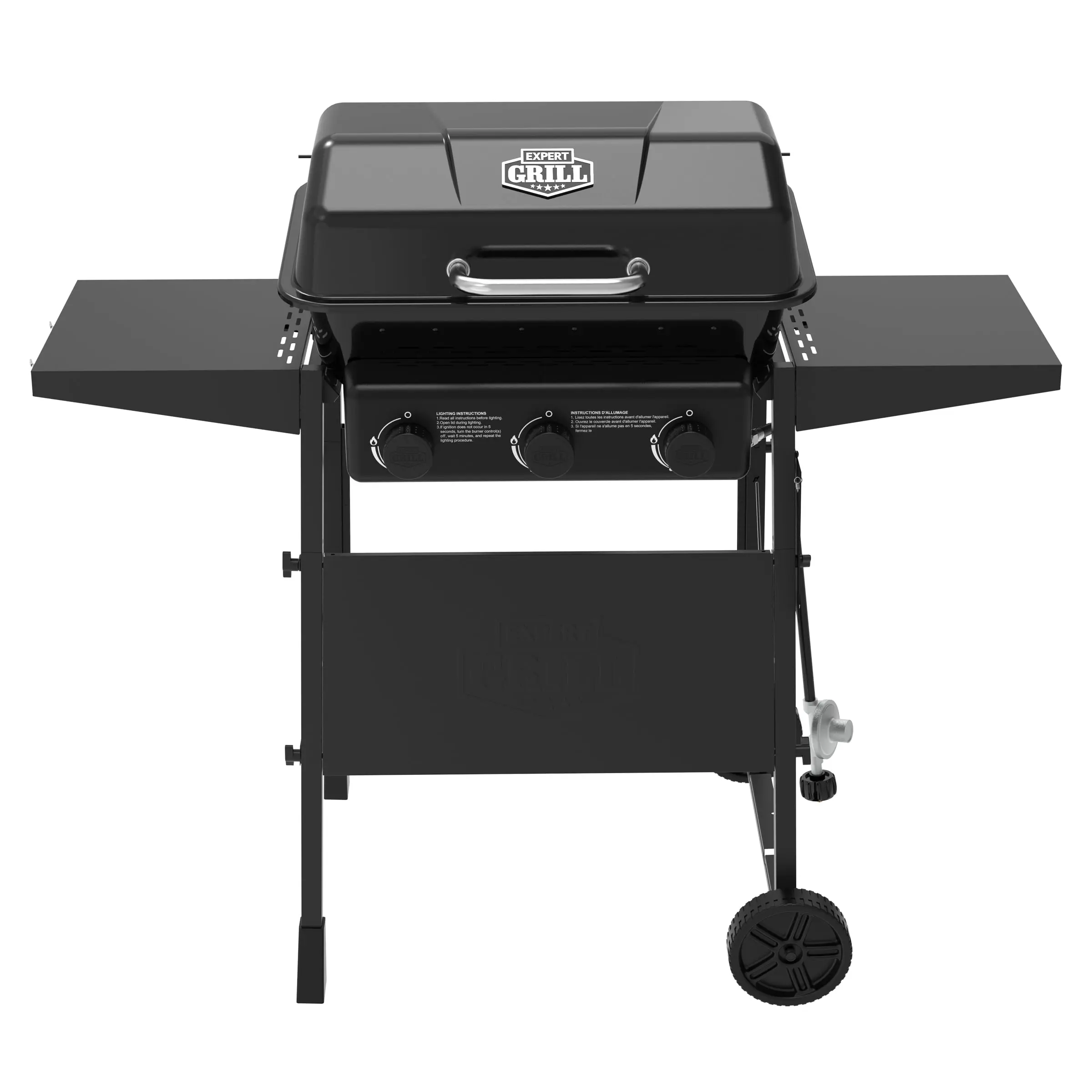 Expert Grill 3-Burner Propane Gas Grill with Wheels and Side Shelves, Black