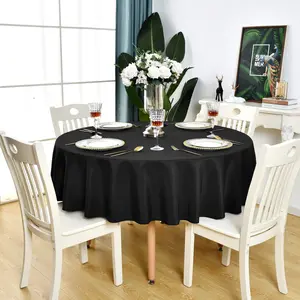 Black Round Tablecloth Waterproof Stain Resistant Wrinkle Free Table Cloth 210GSM Polyester Washable Wipeable Circle Table Cover for Party, Banquet, Wedding, Indoor and Outdoor