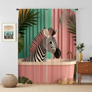 Cartoon Zebra Pattern Shower Curtain, 1 Set Colorful Bathroom Curtain & 1 Count Toilet Mat & 1 Count Bathroom Rug, Home Decor Supplies