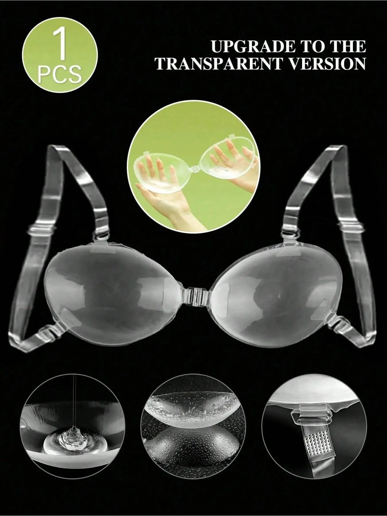 Transparent silicone invisible bra, Invisible bralette, suitable for women, sticky nipple cover, gathers breasts and prevents outward expansion, suitable for hot springs and beaches, backless lifting bra with detachable shoulder straps