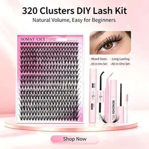 SOSIAY CICI All-in-One Cluster Lash Extension Kit, Natural Daily 320PCS & Dramatic Fluffy 80D+100D Individual Lashes, Complete Application Tools for At Home Newbies