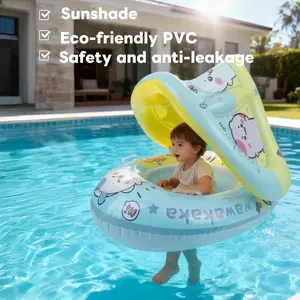 Inflatable Swimming Ring with Sunshade Seat Boat Mermaid Handle Sun Protection Pool Beach Play Outdoor Use