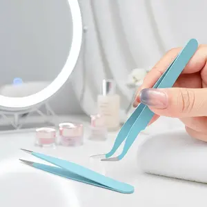 Stainless Steel Angled Tweezer Set for Eyelash Extensions & DIY Jewelry Making - 2-Piece Multifunction Precision Tweezers