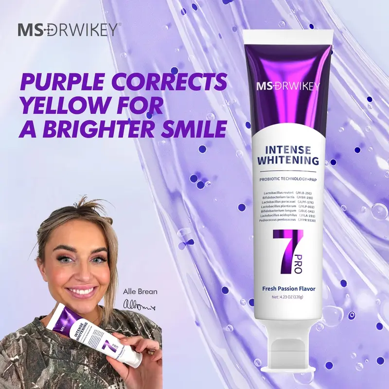 MSDRWIKEY 7-Pro Intensive Teeth Whitening Toothpaste, Upgraded Purple Formula with 7 Probiotics for Long-Lasting Oral Freshness, Teethwhitening, Selfcare, Breath Freshening Toothpastes, Clean Breath Toothpastes