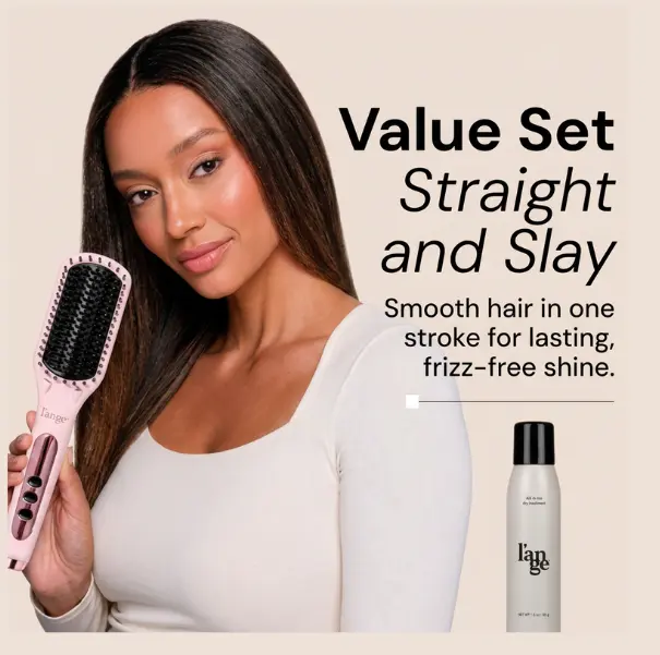 L'ANGE HAIR Straight & Slay Hair Styling Starter Pack - Le Vite Ceramic Heated Straightening Brush, Déjà Vu 3oz Dry Shampoo with Negative Ion Technology, Thermal Brush Straightener for Straightening Needs