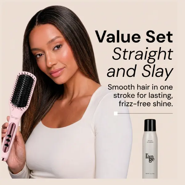 L'ANGE HAIR - Le Vite Ceramic Hair Straightening Brush & Déjà Vu Dry Shampoo Kit - Ceramic Heated Hair Straightener Brush for smooth, sleek hair, works on straight, wavy, curly or coiled textures, frizz-free finish, adjustable temperature, easy styling