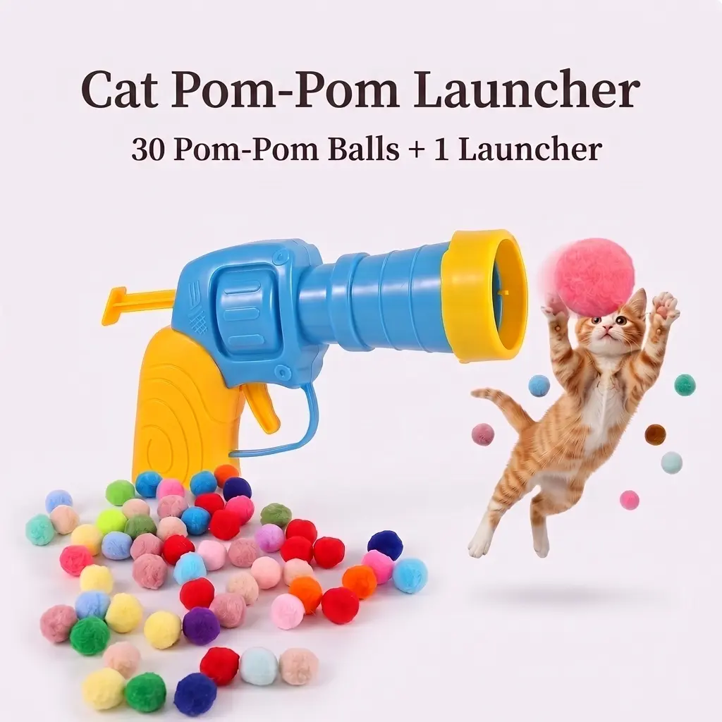 Interactive Cat Toy Launcher Set, Includes 1   Launcher & 30 Plush Balls, Indoor Exercise, Enhances Bonding, No Batteries Needed, Durable Design,Boredom Relief,Cute Kitten Fun Gift,for Kittens and Adult Cats