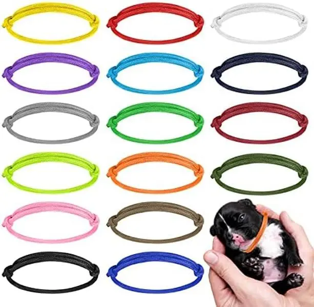 16pcs Soft Paracord Adjustable Puppy ID Bands - 1cm/0.4in Wide, 9cm-28cm/3.5in-11in Long, Fur-Friendly Whelping Collars with Adjustable Hook for Newborn Dogs, Harness-Compatible Pet Accessories
