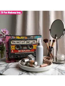 Vintage Cassette Tape Makeup - Lightweight Foldable Zippered Cosmetic with Retro "You Only Get One" , Portable Toiletry Pouch for Travel, &, Nostalgic Accessory