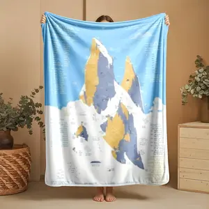 1 piece Patagonia Fitz Roy Peak Climbing Route Map themed flannel blanket - Modern-style flannel blanket, super soft and warm, suitable for sofas, beds and chairs, all-season multi-purpose use, machine-washable digital printing, 100% polyester