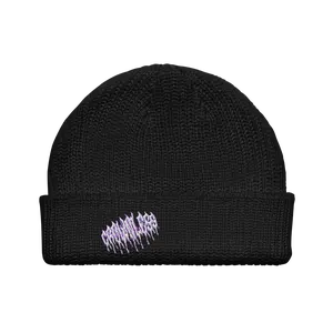 CROWNLESS PURPLE LOGO BLACK FISHERMAN BEANIE