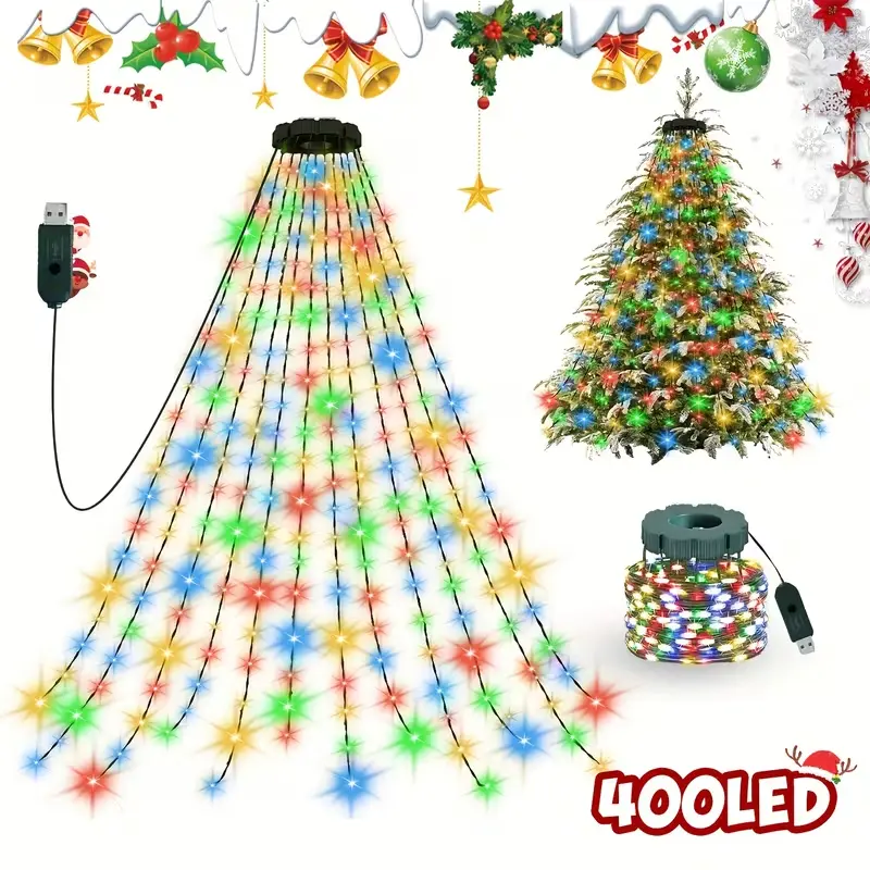 400/280 Bead High-Brightness USB-Powered Waterfall Tree Lights, 78.74in 8-Mode LED Christmas Decor, Indoor Ornaments for Home, Wedding Event Lighting