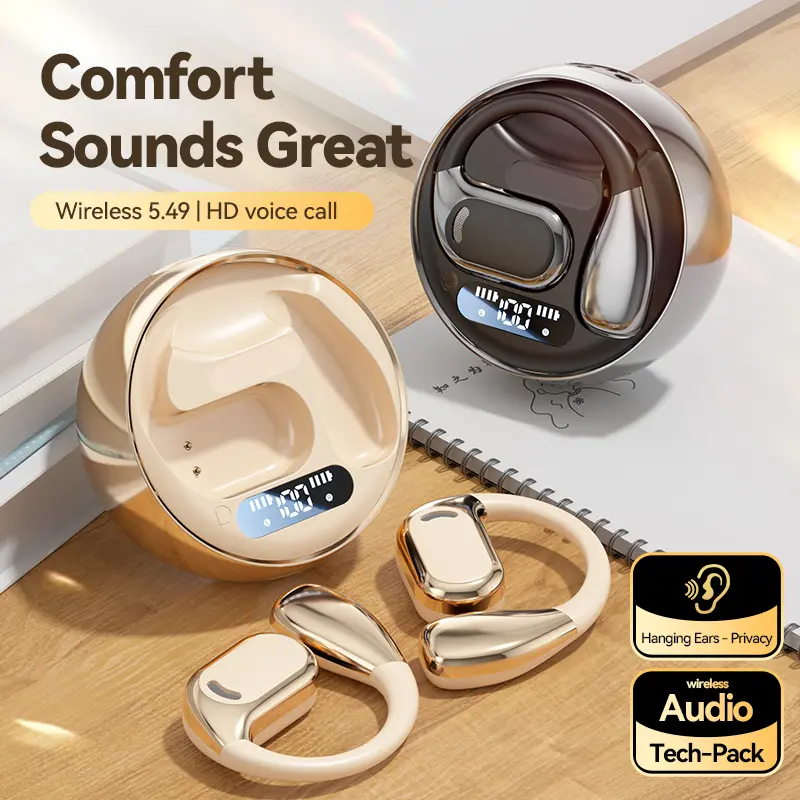 Chengruida M76 Open Ear Bluetooth Headphones 360° Sound Digital Battery Rotating Case Ergonomic Design Ultra Long Battery Life
