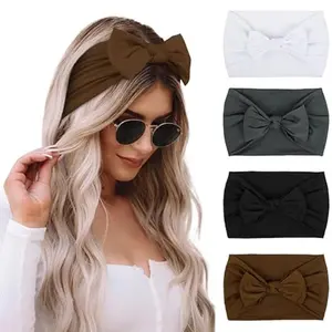 Women's Bow Hairband Set (4pcs), Fashion Wide Headbands, Anti-Slip Soft Elastic Hair Wraps, Boho Style, Suitable for Sports Yoga Gym